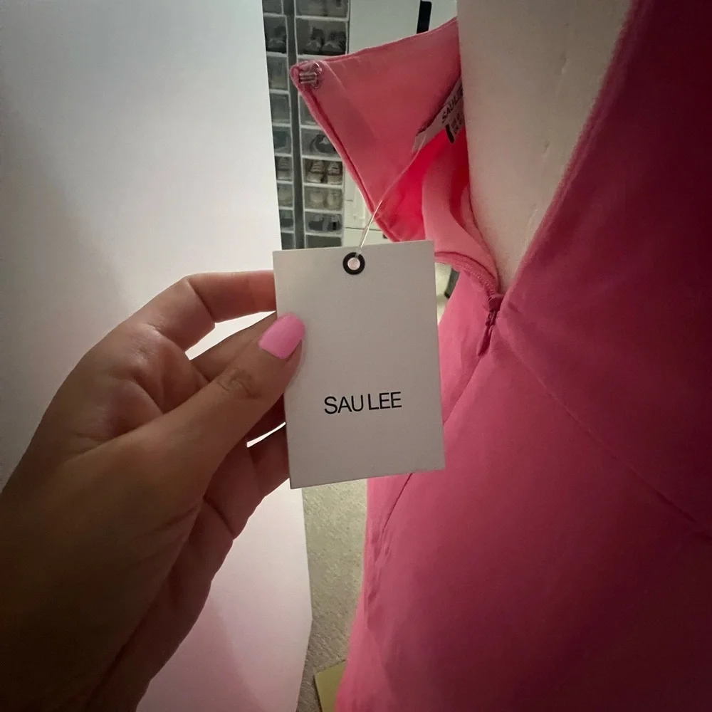 Sau Lee Helene Dress Pink One-Shoulder Maxi Gown NWT - Picture 7 of 9